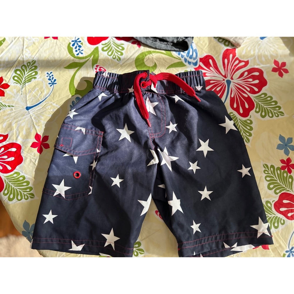 Mish Boys Swim Board Shorts navy white stars 4th of July 5T